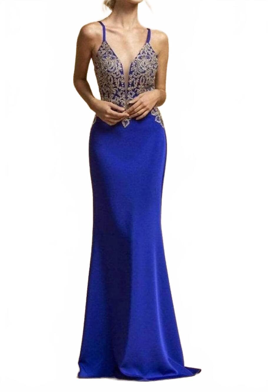 NEW ASPEED DESIGN beaded appliqued evening gown in royal